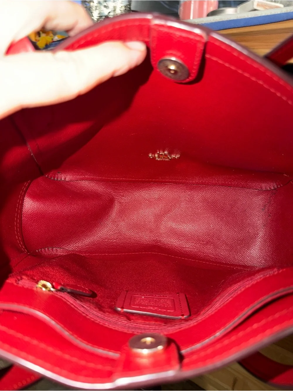 Coach Red Signature Canvas Tote with Gold Logo